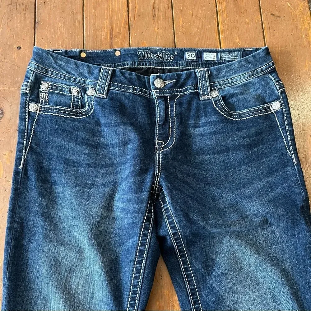 Miss Me Women’s Mid Rise Easy Skinny Embellished Pockets Y2K Jeans - Picture 2 of 10